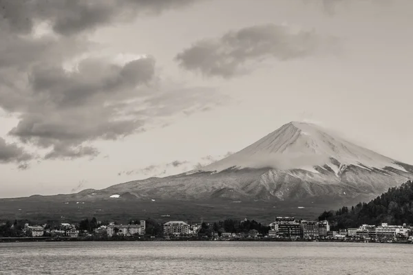 Sacred mountain of Fuji on  top covered with snow in Japan.