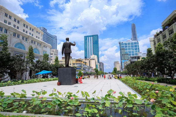 HO CHI MINH CITY, VIETNAM - JULY 26, 2015:  New statue of Ho Chi Minh in Ho Chi Minh City at district 1, center of SaiGon