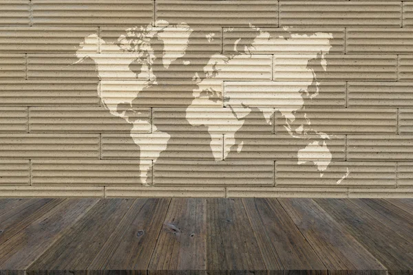 Wall texture surface with Wood terrace and world map