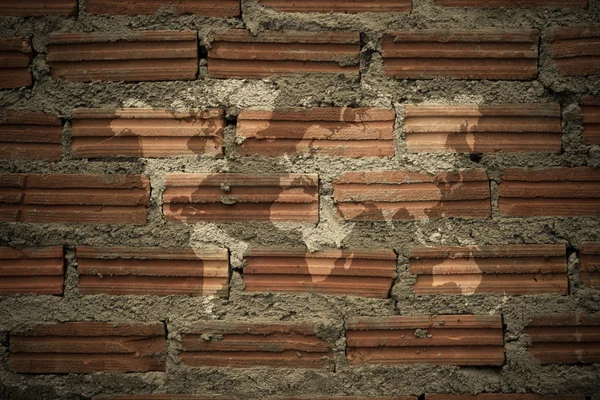 Red Brick wall texture surface vintage style with world map