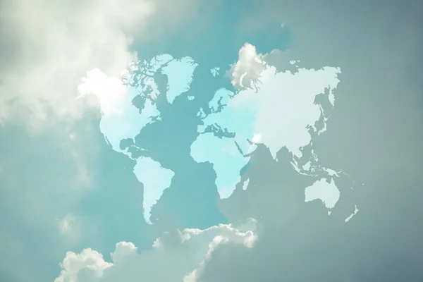 Blue sky cloud with world map , process in vintage style