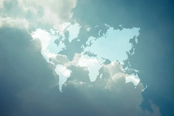 Blue sky cloud with world map , process in vintage style