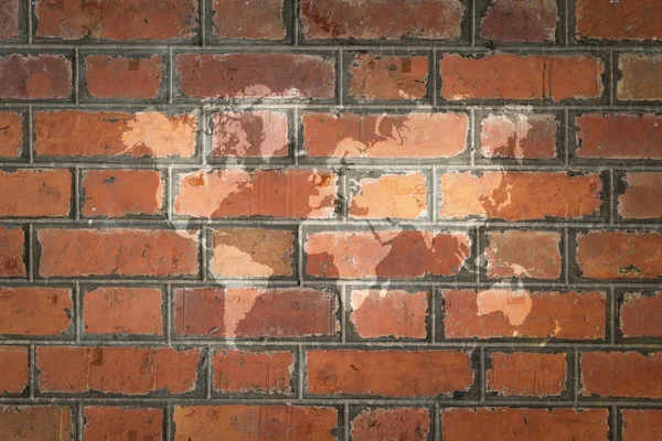 Red Brick wall texture surface with world map