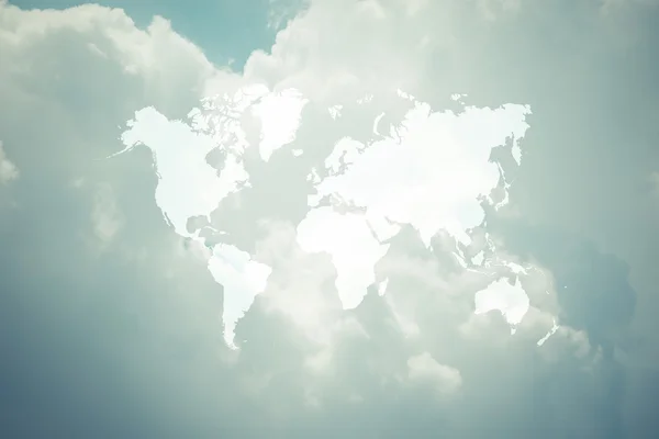 Blue sky cloud with world map , process in vintage style