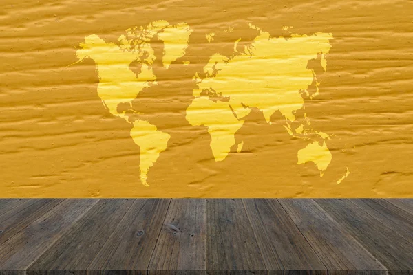 Wood texture surface with Wood terrace and world map