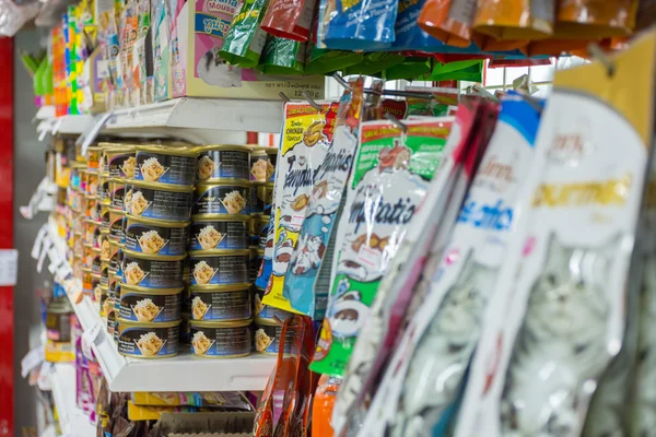 Many types of pet food in pet shop