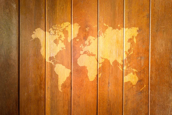 Wood texture surface with world map