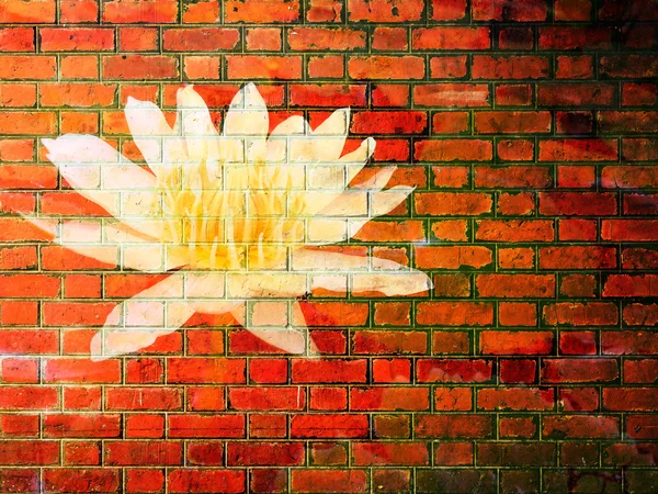 Lotus Flower on Red Brick wall texture