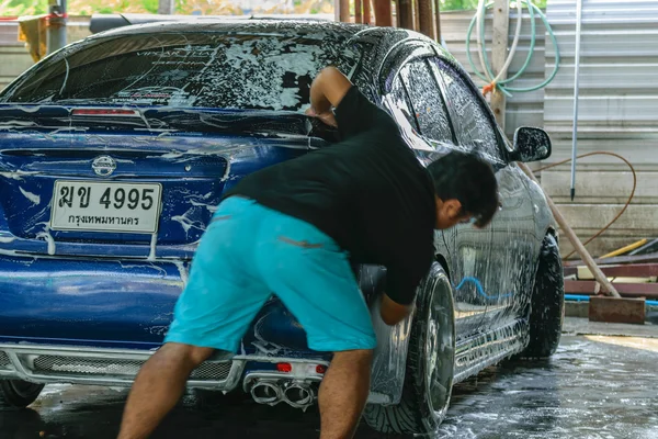 Blue car washing