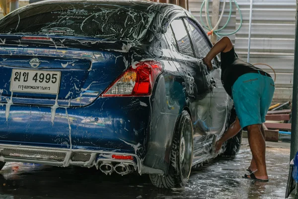 Blue car washing