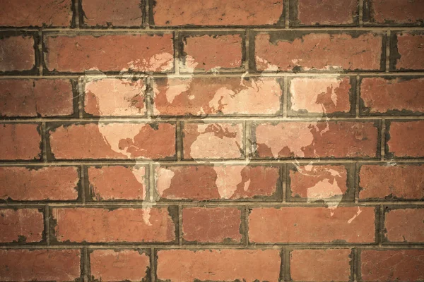 Red Brick wall texture surface vintage style with world map