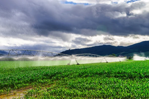 Auto irrigation systems on french rural fields. Agricultural con
