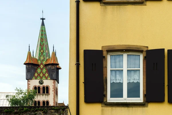 Big pvc window with decoration elements in old french house