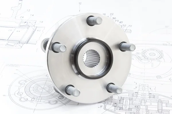 Hub with bearing and ABS sensor on the background of drawings