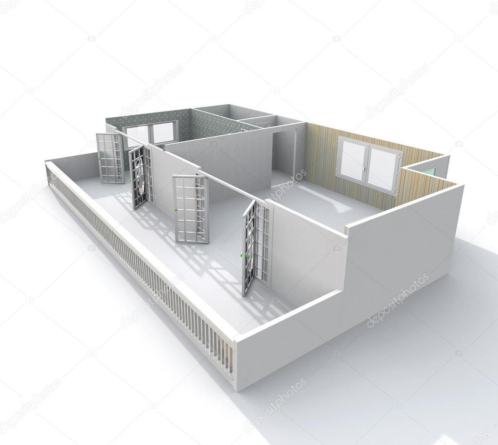 3d interiör rendering pappersmodell av tom hem lägenhet ...