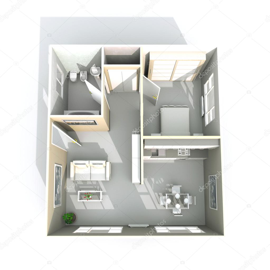 3d interieur rendering van ingerichte huis appartement: kamer ...