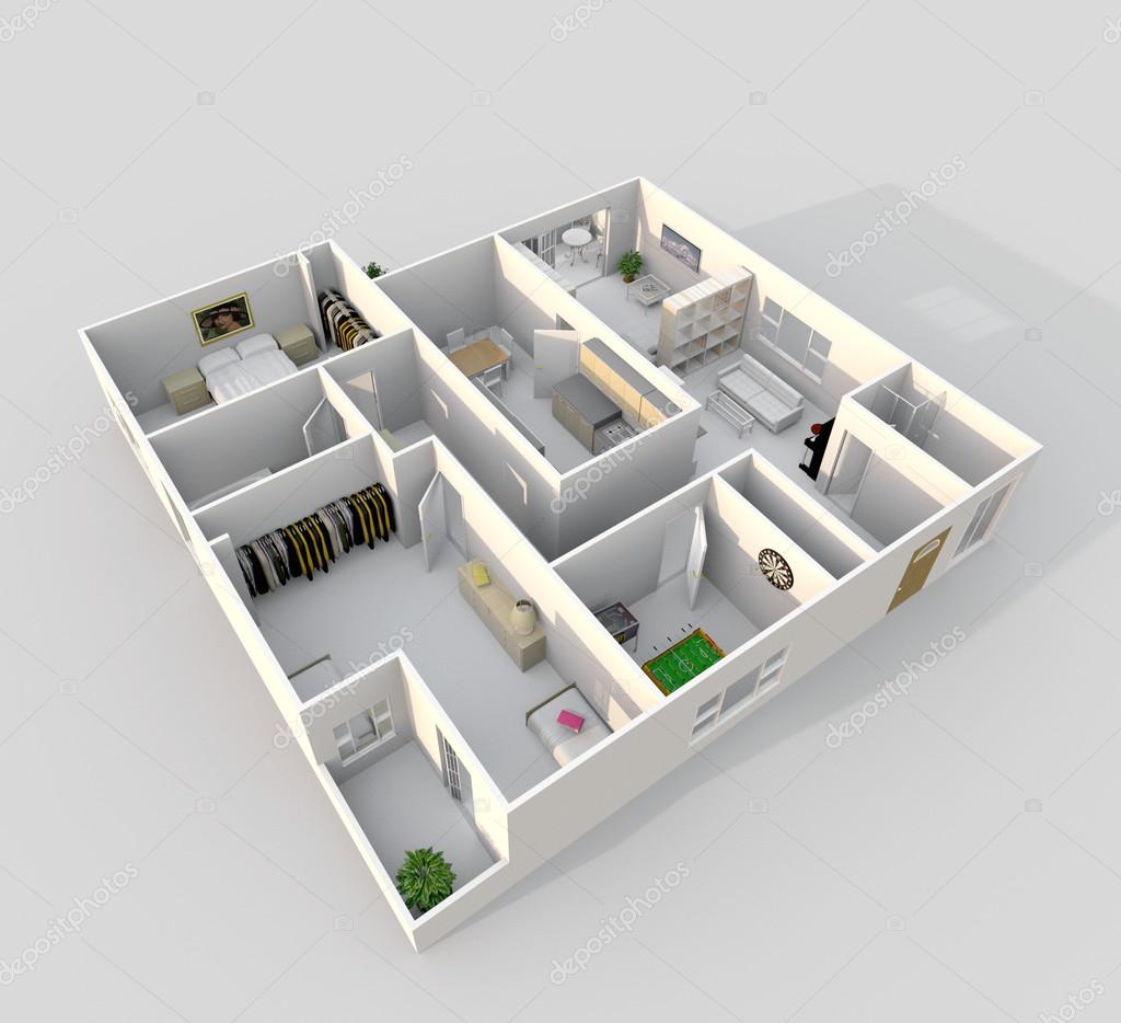 3d inredning rendering sneda syn på inredda hem lägenhet ...