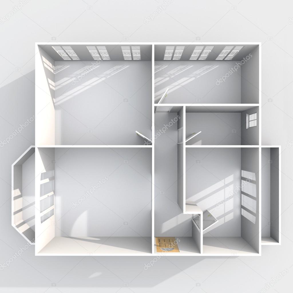 3d rendering genom inre plan syn på tom utan tak hem lägenhet med ...
