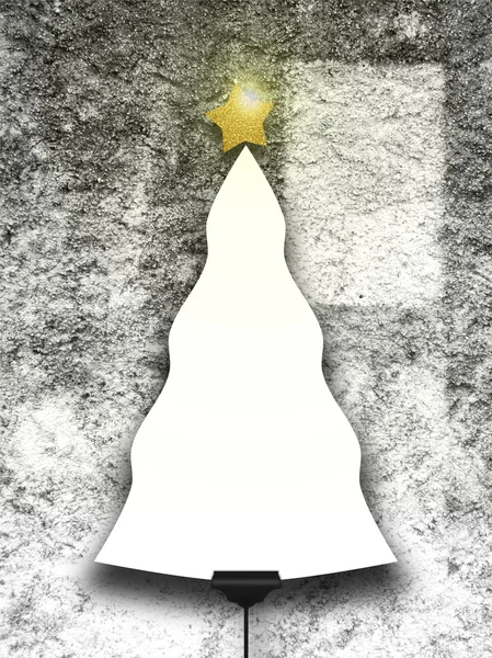 One hanged Christmas tree shaped frame with star on rough concrete wall