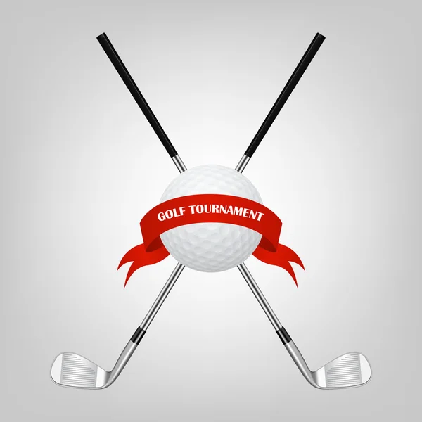 Golf symbols for your design - ball and golf clubs with ribbon.