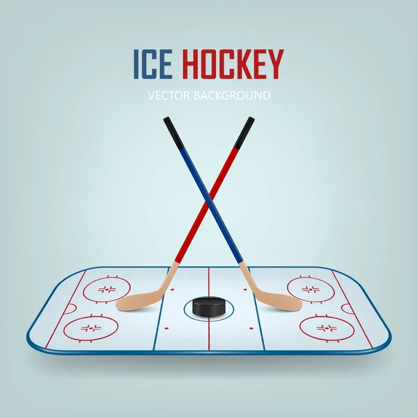 Ice hockey puck and crossed sticks on field.