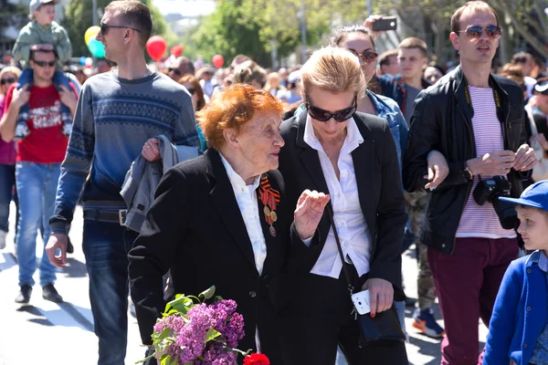 SEVASTOPOL, CRIMEA - MAY 9, 2015: Veterans at the parade