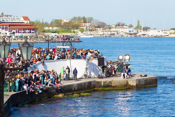 SEVASTOPOL, CRIMEA - MAY 9, 2015: Parade on the waterfront in ho
