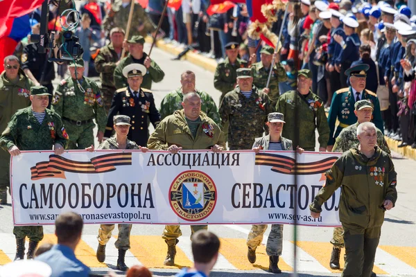 SEVASTOPOL, CRIMEA - MAY 9, 2015: Parade in honor of the 70th anniversary of Victory Day on 9 May 2015, Sevastopol