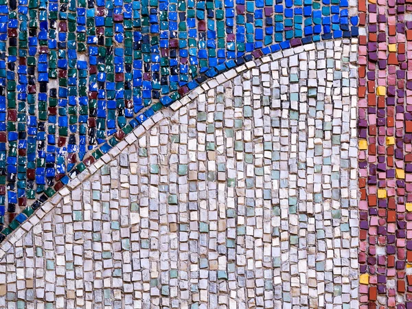 Old diagonal colorful mosaic texture on the wall. Landscape styl