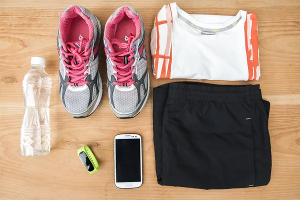 Running shoes and fitness equipment