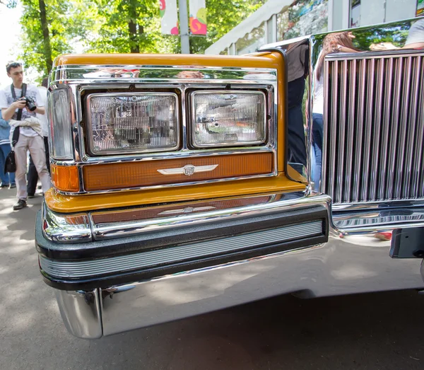 Moscow, Russia - June 29, 2014: Forward headlight of the car Cadillac on show of collection Retrofest cars