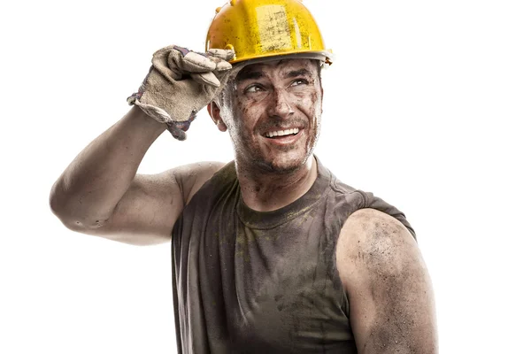 Dirty Worker Man With Hard Hat helmet