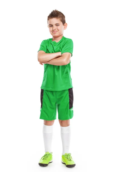 Standing young soccer player in sportswear