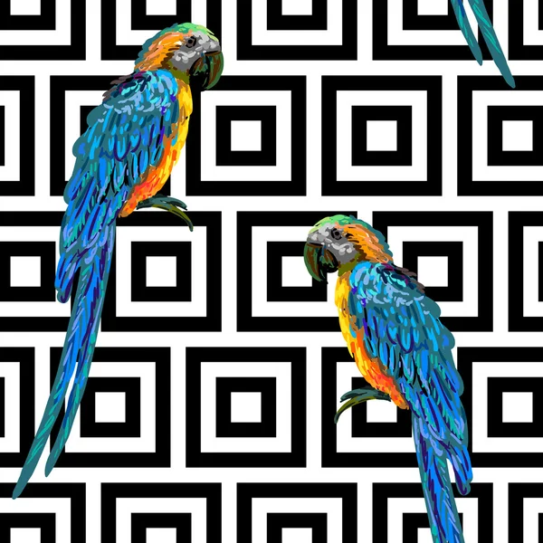 Seamless tropical pattern with exotic parrot bird vector background. Perfect for wallpaper, pattern fills, web page background, surface texture, textile. Exotic summer pattern. Parrot. Tropical design