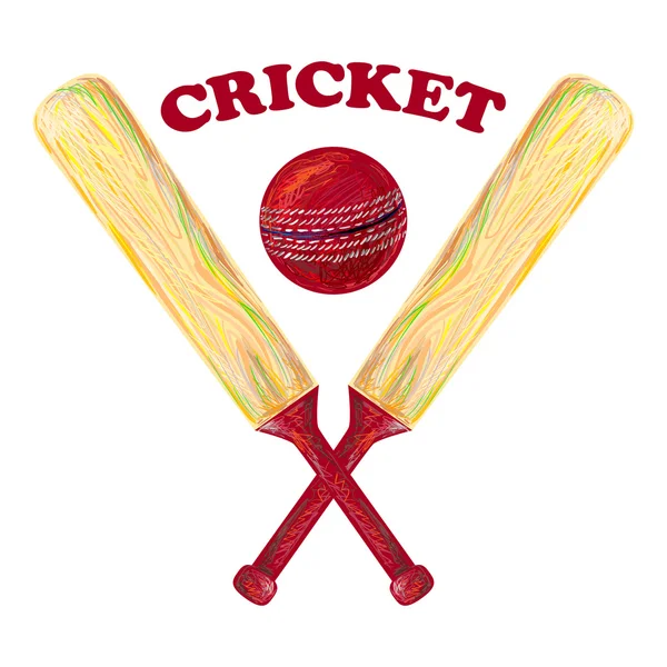 Crossed cricket bats with ball