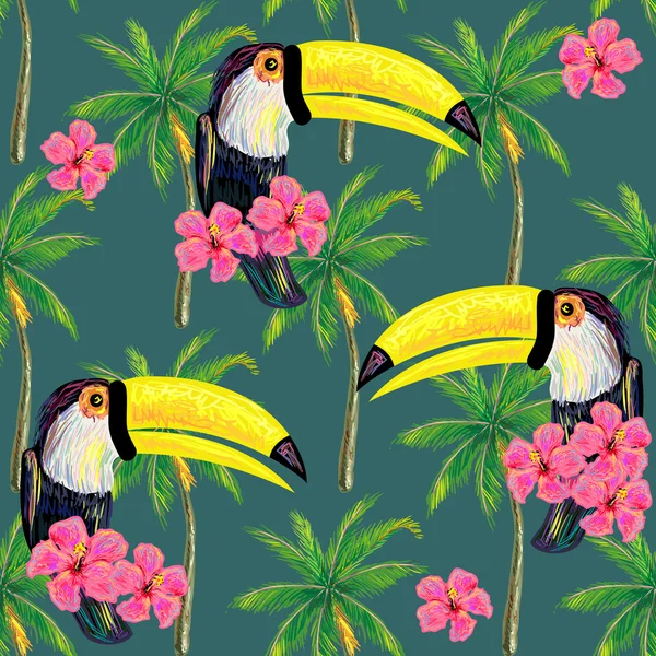 Jungle pattern with toucan exotic birds