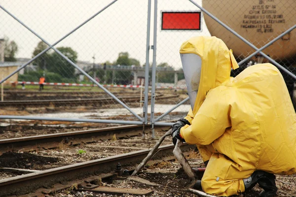 Man outfit in biological protection suit