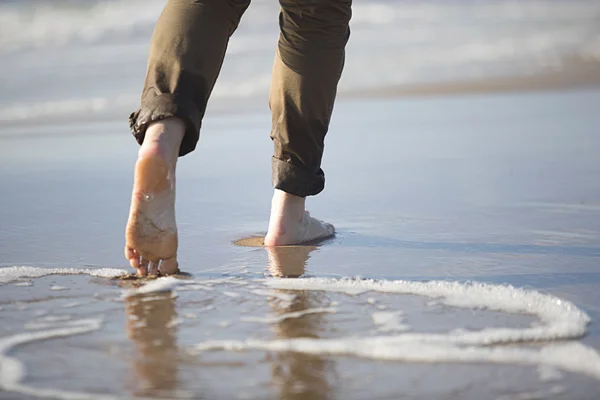 Woman\'s legs walking by sea shore