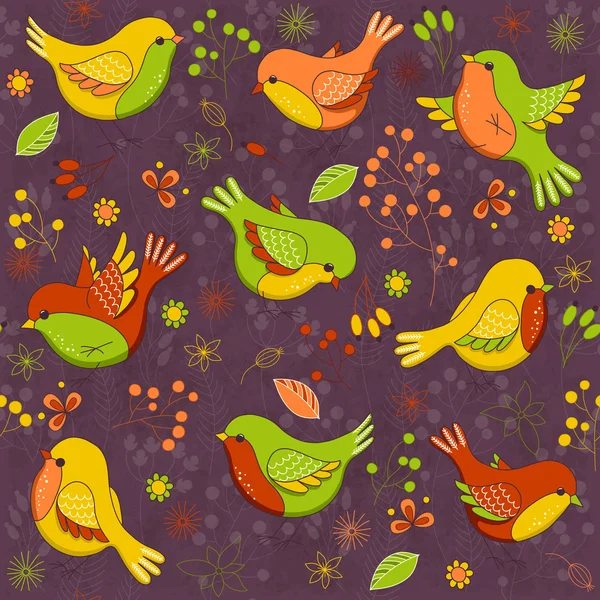 Vector seamless floral pattern with birds