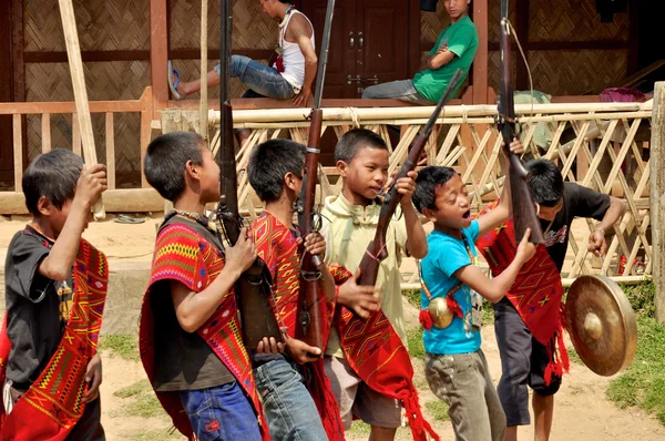 Young warriors singing in Nagaland, India