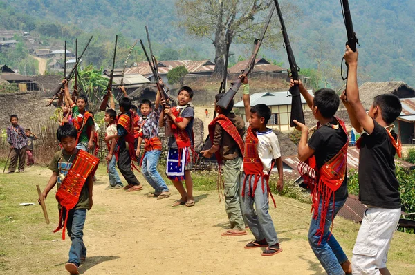 Young warriors dance in Nagaland, India