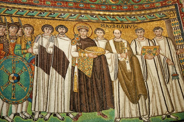 Mosaic of the Byzantine Emperor Maximanus in church in Ravenna Italy