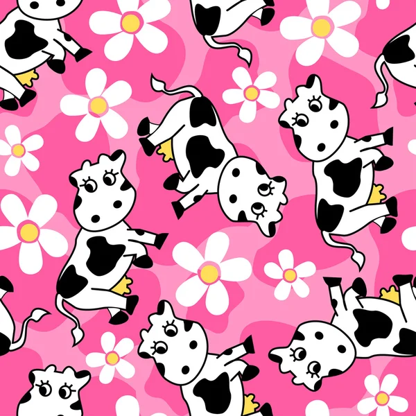 Cute cow and flowers seamless pattern