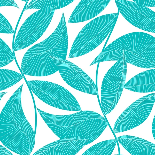 Turquoise and white tropical leaf seamless pattern