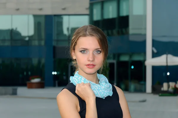 Business woman dressed in a blouse and a scarf