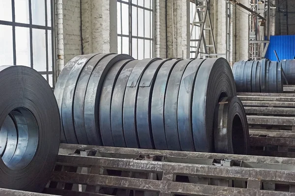 Rolls of steel sheet in a plant