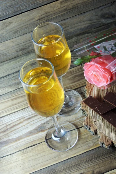 Wine, rose and chocolate