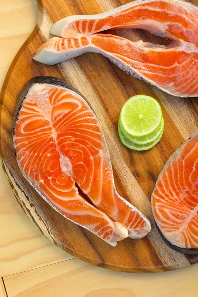 Delicious  portion of fresh salmon fillet with lemon