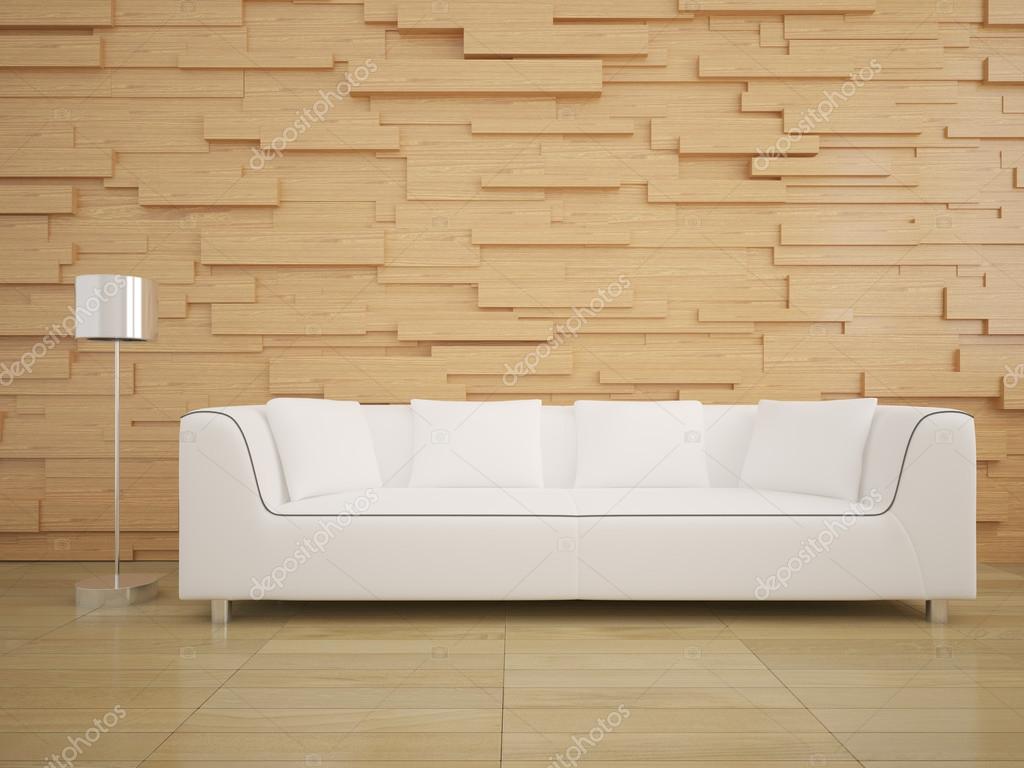 Soffa och trä vägg i vardagsrummet moderna inredningsstilen design ...