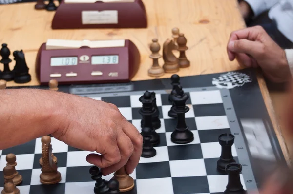 Chess game in outdoor closeup